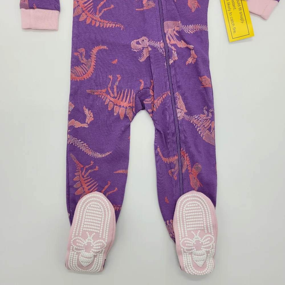 Burt's Bees Baby Pajamas Purple Pink Dinosaur Print One Piece Zip Footie 12m NEW